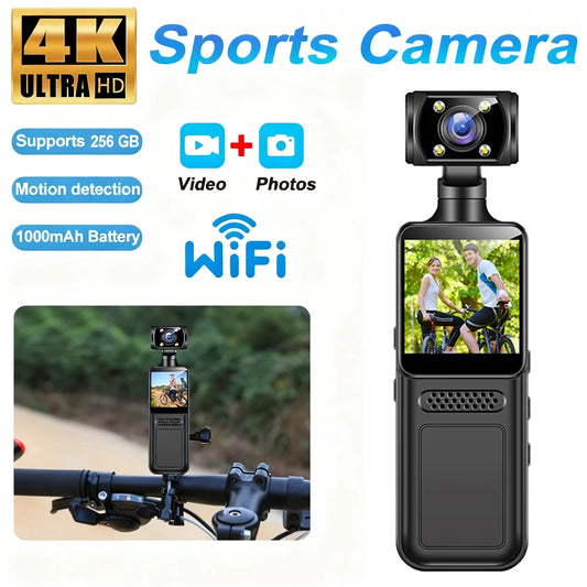 2025 New Action Camera 4K HD 180 ° Rotating Mini Portable Camera Mini Sports Wearable Camera Infrared Night Vision Sports DV