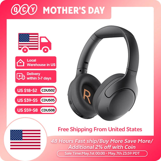 QCY H3 Lite ANC Wireless Headphones Bluetooth 5.3 Active Noise Cancelling Over Ear Headset 40mm Driver HiFi Sound Earphones