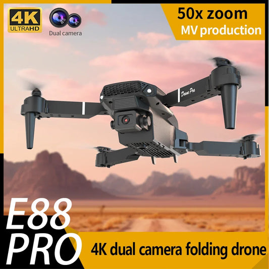 E88 Dual Camera Drone, WiFi FPV Double Folding RC Quadcopter Altitude Hold, Remote Control Toy For Beginners